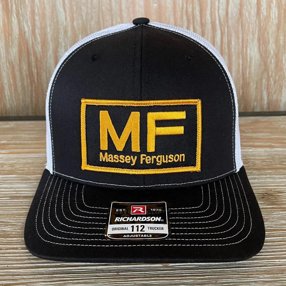 Massey Ferguson Vintage Patch Hat - Black & White Richardson 112 Trucker Cap - Picture 3 of 7